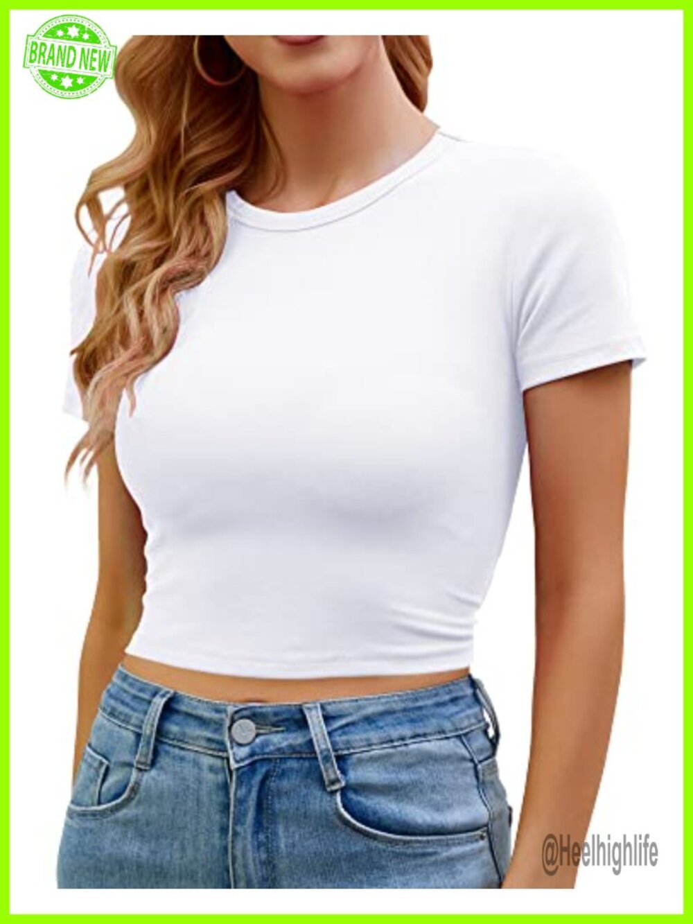 Women's Cotton Spandex Slim Fitted Crop Top Short Sleeve Crewneck Workout